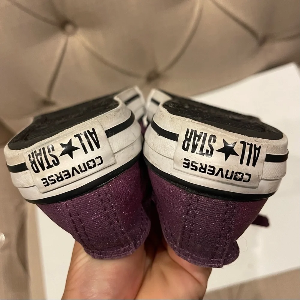 Converse All Star Glitter Sneakers Girls Size 2 Purple Double Tong